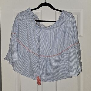 Knee length skirt, blue and white striped with coral accent by Nautica - 2xl